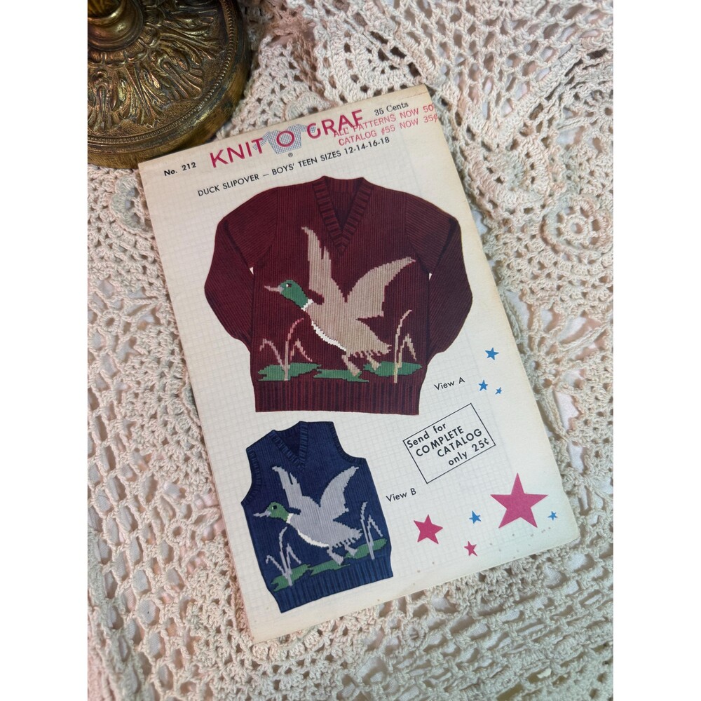 Mallard Duck Slipover Knitting Pattern – Vintage Knit O Graf 1950s 1954